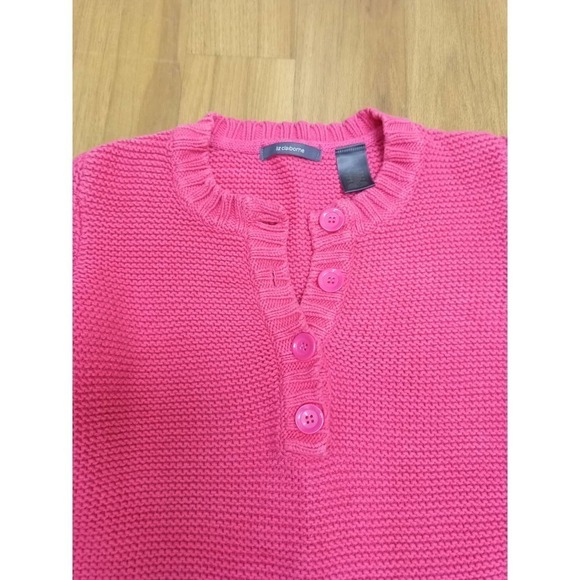 Liz Claiborne Women Petite M Pink Sweater Thick Chunky Knit Button Collar - Picture 2 of 6